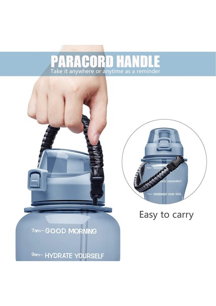 Paracord Saplı ve Çıkarılabilir Pipetli Büyük 1 Galonluk Motivasyon Su Şişesi - Zaman Işaretli Gri Sızdırmaz Tritan Bpa Içermeyen Fitness Spor Su Sürahisi (Yurt Dışından) modelleri