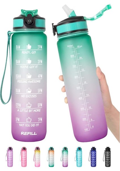 32 Oz Zaman Işaretleyici ve Pipetli Motivasyon Su Şişesi - Buzlu Taşınabilir Yeniden Kullanılabilir Fitness Sporu Erkekler Kadınlar Için 1l Su Şişesi Çocuklar Öğrenci Ofis Spor Sal (Yurt Dışından)