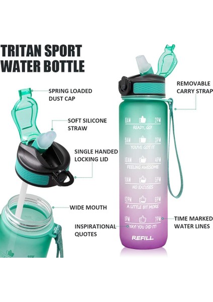 32 Oz Zaman Işaretleyici ve Pipetli Motivasyon Su Şişesi - Buzlu Taşınabilir Yeniden Kullanılabilir Fitness Sporu Erkekler Kadınlar Için 1l Su Şişesi Çocuklar Öğrenci Ofis Spor Sal (Yurt Dışından) fiyatları