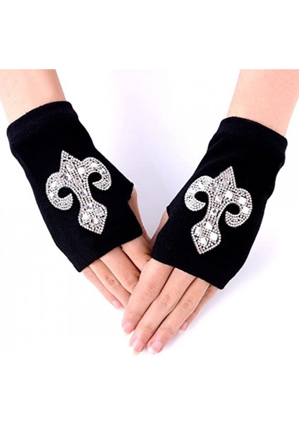 Kadın Punk Kış Kol Isıtıcı Örme Esnek Yumuşak Parmaksız Eldiven, Siyah J (Yurt Dışından)