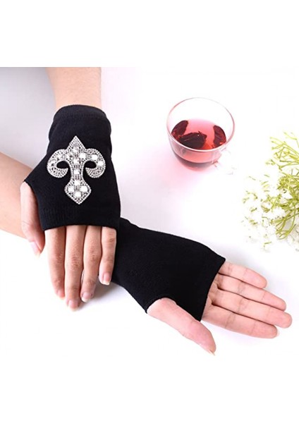 Kadın Punk Kış Kol Isıtıcı Örme Esnek Yumuşak Parmaksız Eldiven, Siyah J (Yurt Dışından) modelleri