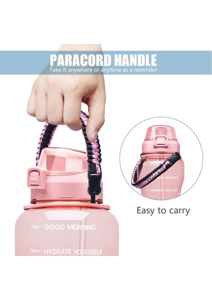 Paracord Saplı ve Çıkarılabilir Pipetli Büyük 1 Galonluk Motivasyon Su Şişesi - Zaman Işaretli Pembe Sızdırmaz Tritan Bpa Içermeyen Fitness Spor Su Sürahisi (Yurt Dışından) modelleri