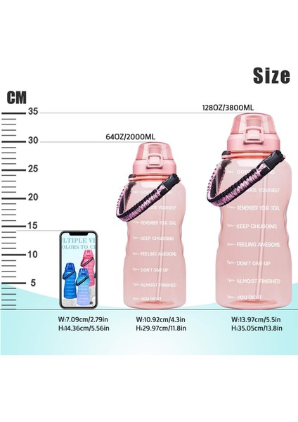 Paracord Saplı ve Çıkarılabilir Pipetli Büyük 1 Galonluk Motivasyon Su Şişesi - Zaman Işaretli Pembe Sızdırmaz Tritan Bpa Içermeyen Fitness Spor Su Sürahisi (Yurt Dışından) fırsatları