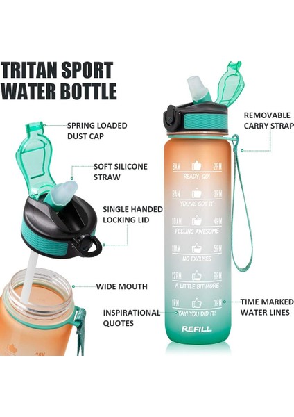 32 Oz Motivasyon Su Şişesi, Zaman Işaretleyici ve Pipetli - Buzlu Taşınabilir Yeniden Kullanılabilir Fitness Sporu 1l Su Şişesi Erkek Kadın Çocuk Öğrenciden Ofise Spor Salonu Egzer (Yurt Dışından) fiyatları
