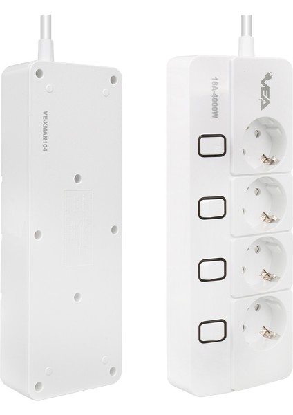 Vea VE-XMAN104 A Class 4'lü Anahtarlı 1.5 Metre Grup Priz Akım Korumalı Priz 2 USB 4000 Watt 16 Amper Isıya Dayanıklı fiyatları