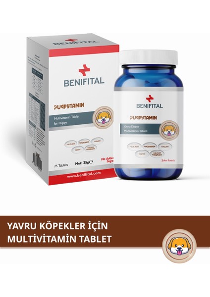 Puppytamin Tablet Yavru Köpeklerin Gelişimini Destekleyici Vitamin ve Mineral Tableti 75 Adet