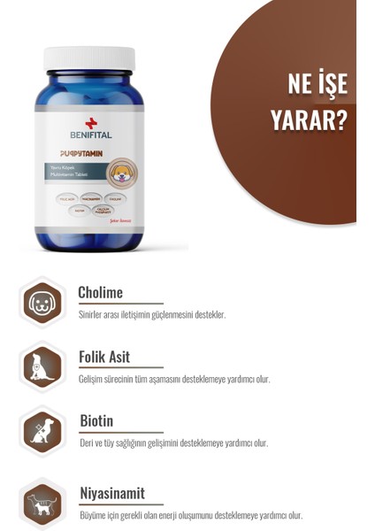 Puppytamin Tablet Yavru Köpeklerin Gelişimini Destekleyici Vitamin ve Mineral Tableti 75 Adet