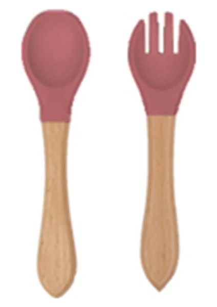 Cicibears 2 Adet Çocuk Ahşap Saplı Silikon Çatal Kaşık - Yeşil (Yurt Dışından)