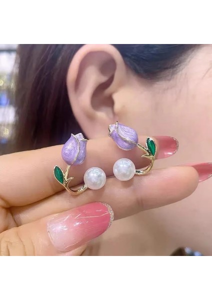 Cicibears Çiçek Inci Küpe - Purple (Yurt Dışından)