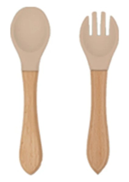 Cicibears 2 Adet Çocuk Ahşap Saplı Silikon Çatal Kaşık - Yeşil (Yurt Dışından)