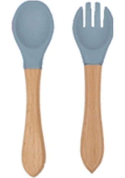 Cicibears 2 Adet Çocuk Ahşap Saplı Silikon Çatal Kaşık - Yeşil (Yurt Dışından)