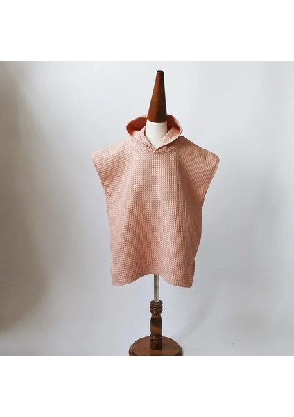 Cicibears Kapüşonlu Organik Pamuk Kolsuz Waffle Bebek Bornozu - Pembe (Yurt Dışından)