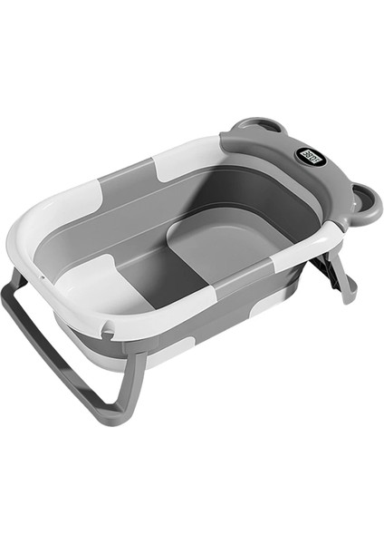 Cicibears Yastık Destekli Katlanabilir Silikon Bebek Banyo Küveti - Gri (Yurt Dışından)