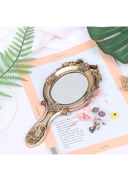 Cicibears Vintage Oyma El Makyaj Aynası - Kahverengi (Yurt Dışından)