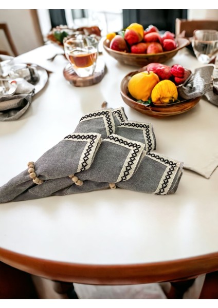 Antrasit Siyah Şeritli Peçete 40X40 Toka Hediyeli 6lı