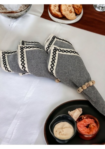 Antrasit Siyah Şeritli Peçete 40X40 Toka Hediyeli 6lı fiyatları