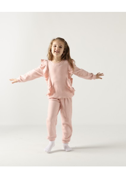 Fırfırlı Pamuklu Uzun Kollu Alt Üst Ikili Kız Çocuk Takım