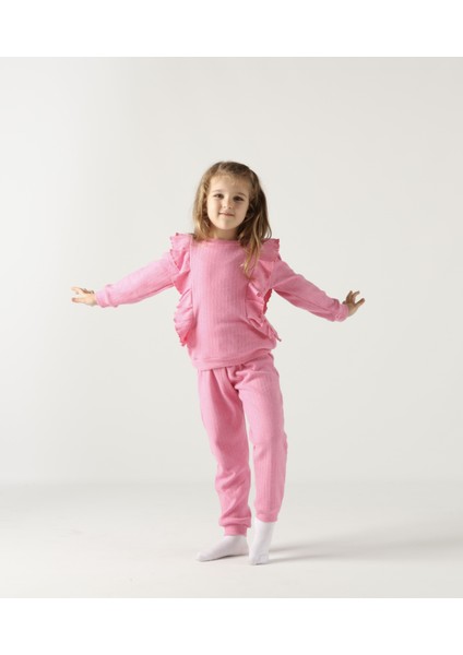 Fırfırlı Pamuklu Uzun Kollu Alt Üst Ikili Kız Çocuk Takım