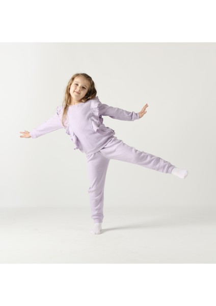 Fırfırlı Pamuklu Uzun Kollu Alt Üst Ikili Kız Çocuk Takım