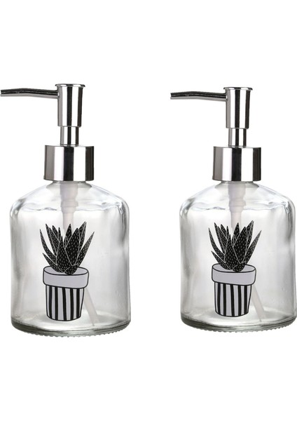 Banyo Seti Cam Sıvı Sabunluk 2 Adet,kaktüs 1 Desen 300ML 7,6X15,5CM