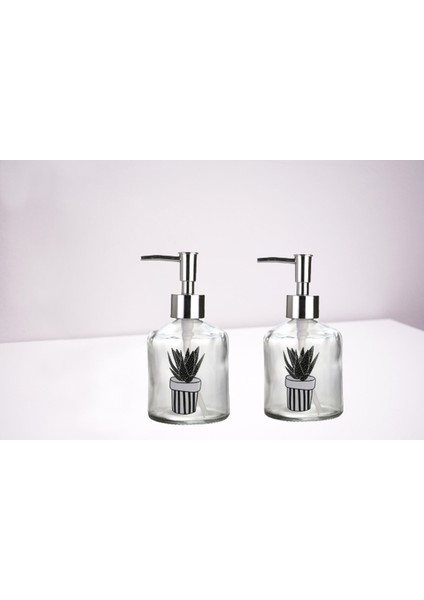 Banyo Seti Cam Sıvı Sabunluk 2 Adet,kaktüs 1 Desen 300ML 7,6X15,5CM