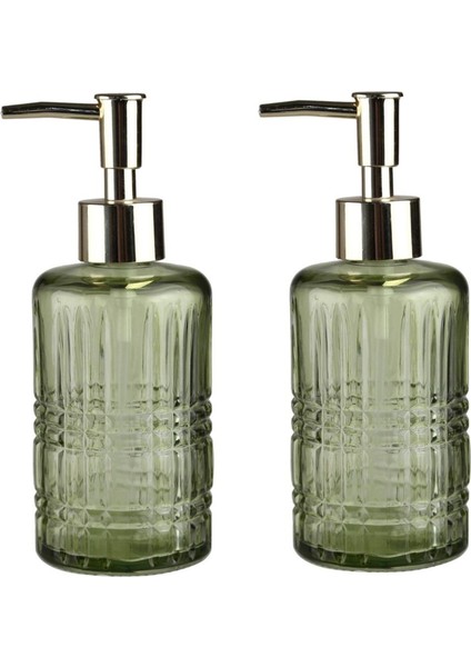 Banyo Seti Cam Sıvı Sabunluk 2 Adet,kristal Desenli Yeşil 300ML 6,8X17,6CM