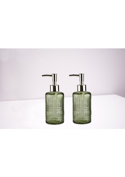 Banyo Seti Cam Sıvı Sabunluk 2 Adet,kristal Desenli Yeşil 300ML 6,8X17,6CM