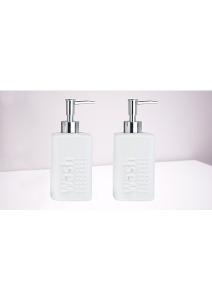 Banyo Seti Seramik Sıvı Sabunluk 2 Adet Beyaz Modern 7X7X17CM 300ML