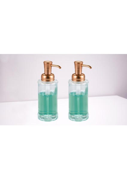 Banyo Seti Sıvı Sabunluk 2 Adet Cam Altın Pirinc Pompalı 7X7X20CM 325ML