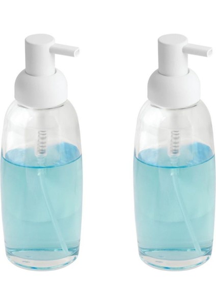 Banyo Seti Sıvı Sabunluk 2 Adet Beyaz Cam 7X7X21CM 300ML