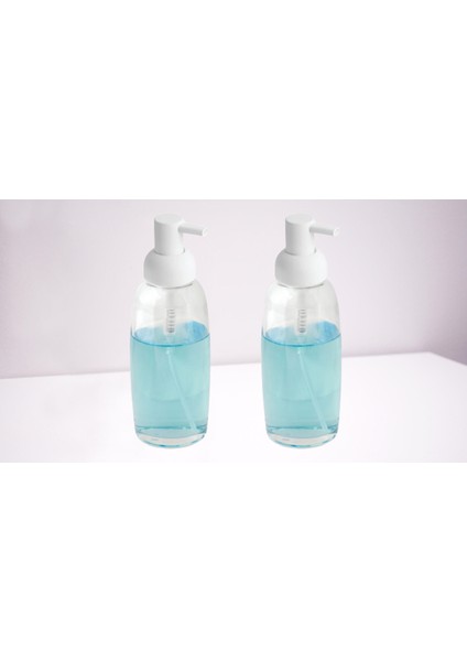 Banyo Seti Sıvı Sabunluk 2 Adet Beyaz Cam 7X7X21CM 300ML