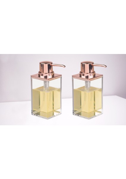 Banyo Seti Sıvı Sabunluk 2 Adet Modern Altın Bakır Tasarımlı 6X6X15CM 400ML