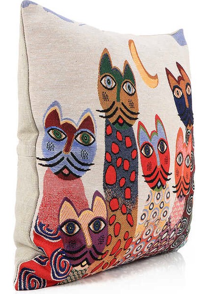 Sarı Kedi Desen Goblen Kırlent