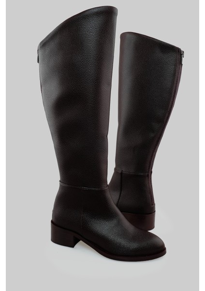 Arka Fermuar Detaylı Uzun Çizme Acı Kahve modelleri