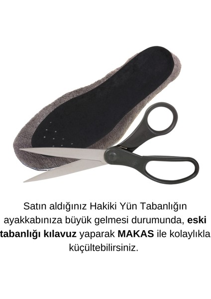 Gerçek Koyu Postu Yün Tabanlık, Kışlık Sıcak Tutan Anatomik Ayakkabı Tabanlığı, 1 Çift