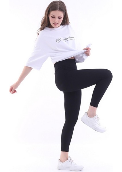 İncebelli Kadın Yüksek Bel İçi Şardonlu Fitilli Tayt Siyah modelleri