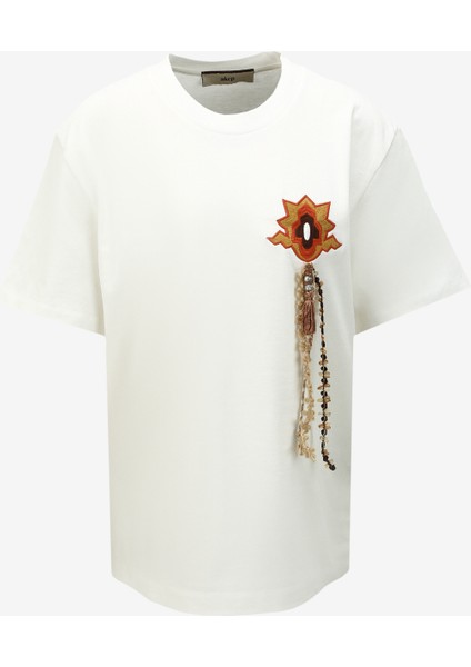 Bisiklet Yaka Düz Ekru Kadın T-Shirt TSKD03221