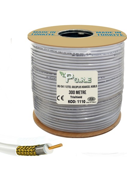 Anten Kablosu Rg6/u4 112TEL 1.02 Gold Trishield 300MT Poke PK-1110