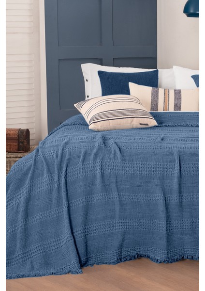 Boho Mavi Çift Kişilik %100 Pamuk Mood Comfort Yatak Örtüsü Seti