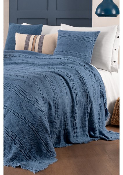 Boho Mavi Çift Kişilik %100 Pamuk Mood Comfort Yatak Örtüsü Seti