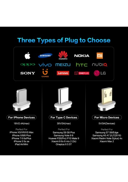 Floveme Manyetik Kablo USB C Kablosu iPhone Mikro USB Tip-C Manyetik Şarj Cihazı iPhone 12 3A Hızlı Magnatic Şarj Kabloları (Yurt Dışından)
