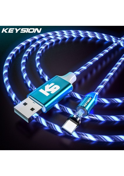 Keysıon Manyetik Kablo Akan Işık LED Mikro USB Kablosu Samsung Tip-C iPhone Için Xiaomi Için Şarj Mıknatıs Şarj Kabloları (Yurt Dışından)