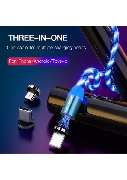 Keysıon Manyetik Kablo Akan Işık LED Mikro USB Kablosu Samsung Tip-C iPhone Için Xiaomi Için Şarj Mıknatıs Şarj Kabloları (Yurt Dışından)