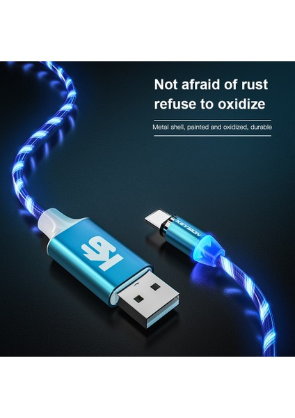 Keysıon Manyetik Kablo Akan Işık LED Mikro USB Kablosu Samsung Tip-C iPhone Için Xiaomi Için Şarj Mıknatıs Şarj Kabloları (Yurt Dışından)