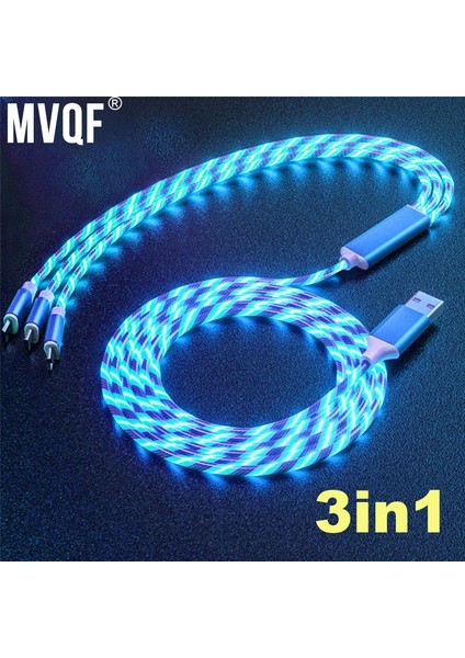 Mvqf 3in1 LED Aydınlatma USB Kabloları Mikro USB C Tipi Şarj Kablosu IPhone 13 Için Huawei Samsung Çoklu USB Bağlantı Noktası USB C Telefon Kabloları (Yurt Dışından)