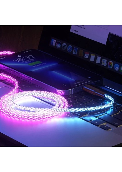 Cep Telefonu Kabloları Rgb Parlayan Şarj Kabloları LED Işık Mikro USB C Tipi Şarj Cihazı iPhone 13 12 Xiaomi Samsung Huawei Telefon (Yurt Dışından)