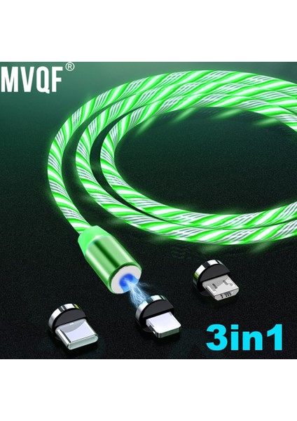 Mvqf 3in1 Manyetik Akış Aydınlık Aydınlatma Şarj Cep Telefonu Kabloları Kablosu Şarj Kablosu Xiaomi LED Mikro USB C Iphone Için (Yurt Dışından)