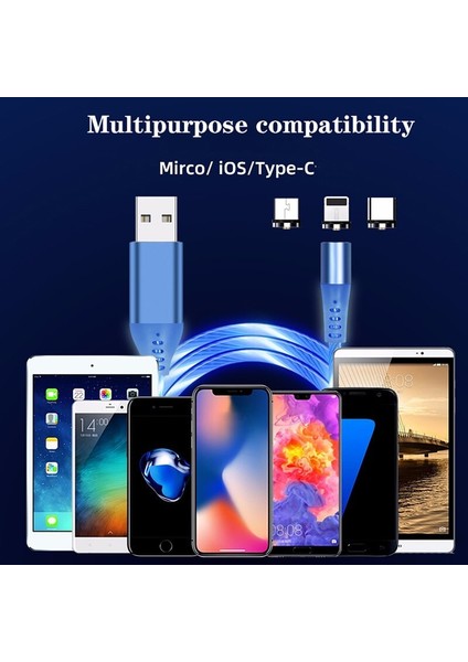 Mvqf 3in1 Manyetik Akış Aydınlık Aydınlatma Şarj Cep Telefonu Kabloları Kablosu Şarj Kablosu Xiaomi LED Mikro USB C Iphone Için (Yurt Dışından)