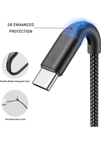 3A Hızlı Şarj Tipi-C USB C Kablosu Samsung S20 S10 Xiaomi Huawei Usb-C Kablosu Cep Telefonu Kabloları Hızlı Şarj 3.0 Veri Kablosu (Yurt Dışından)