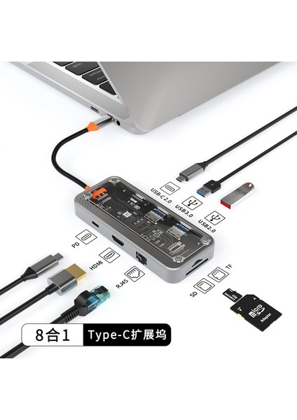 Perspektif 8.-C Type-C Docking Istasyonu USB Hub Çok Fonksiyonlu Hub Konuşma Istasyonu Dönüştürücü (Yurt Dışından)